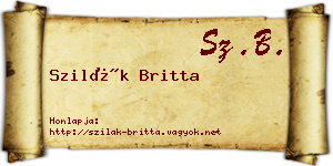 Szilák Britta névjegykártya